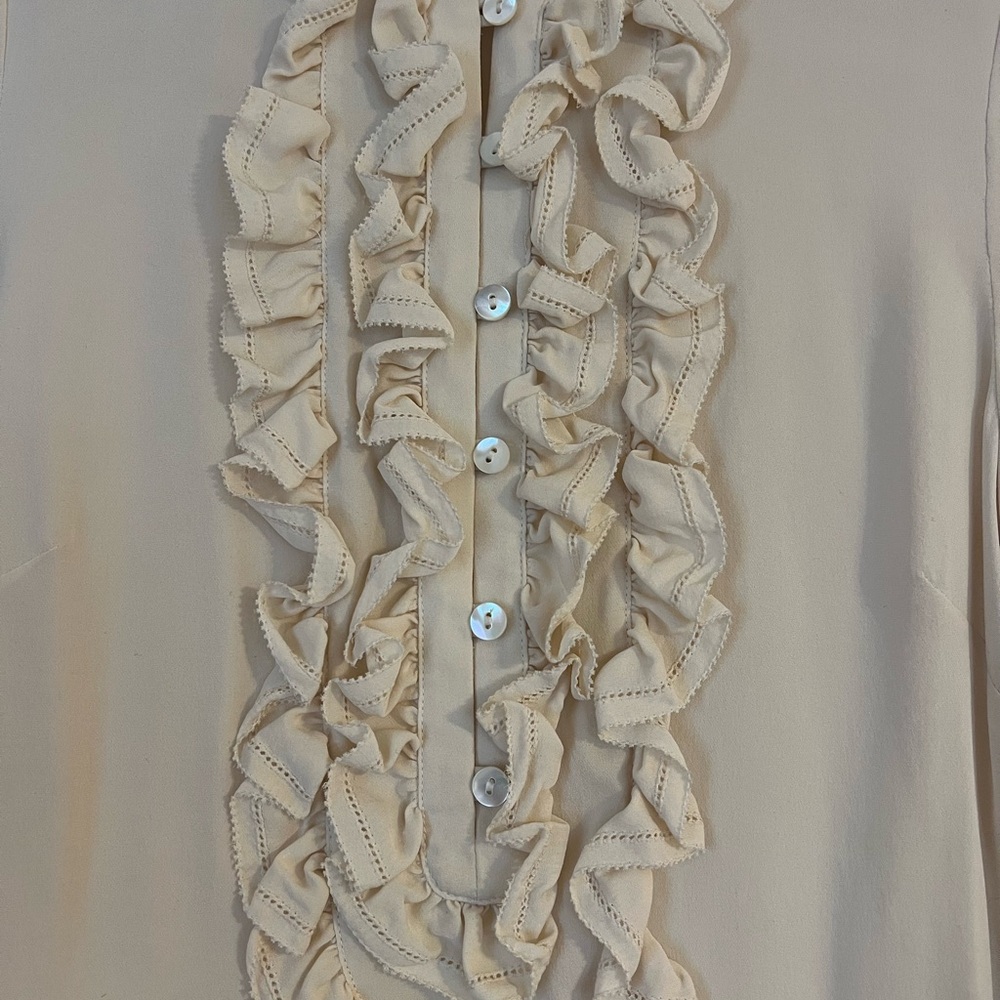 Elegant Classic Cream Ruffle Blouse 100% Silk - Picture 2 of 5